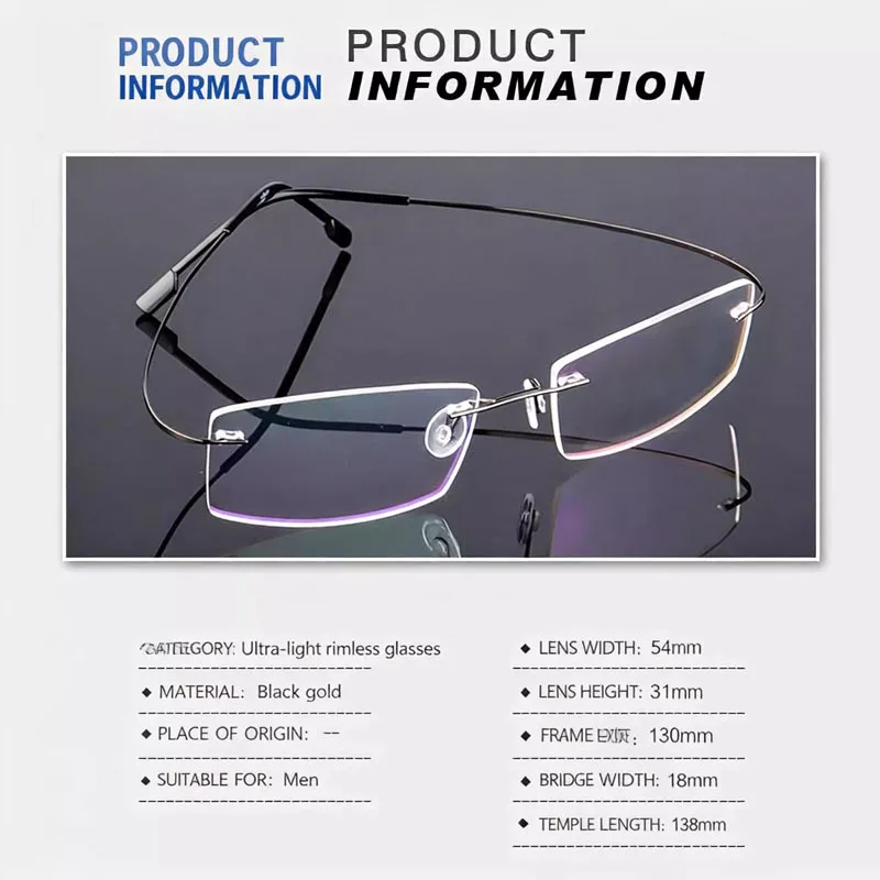 Randlose Ultraleichte Photochrome Myopie‑Brille Männer Titanlegierung Geschäftsbrille grau‑veränderliche Linsen – Detail 12