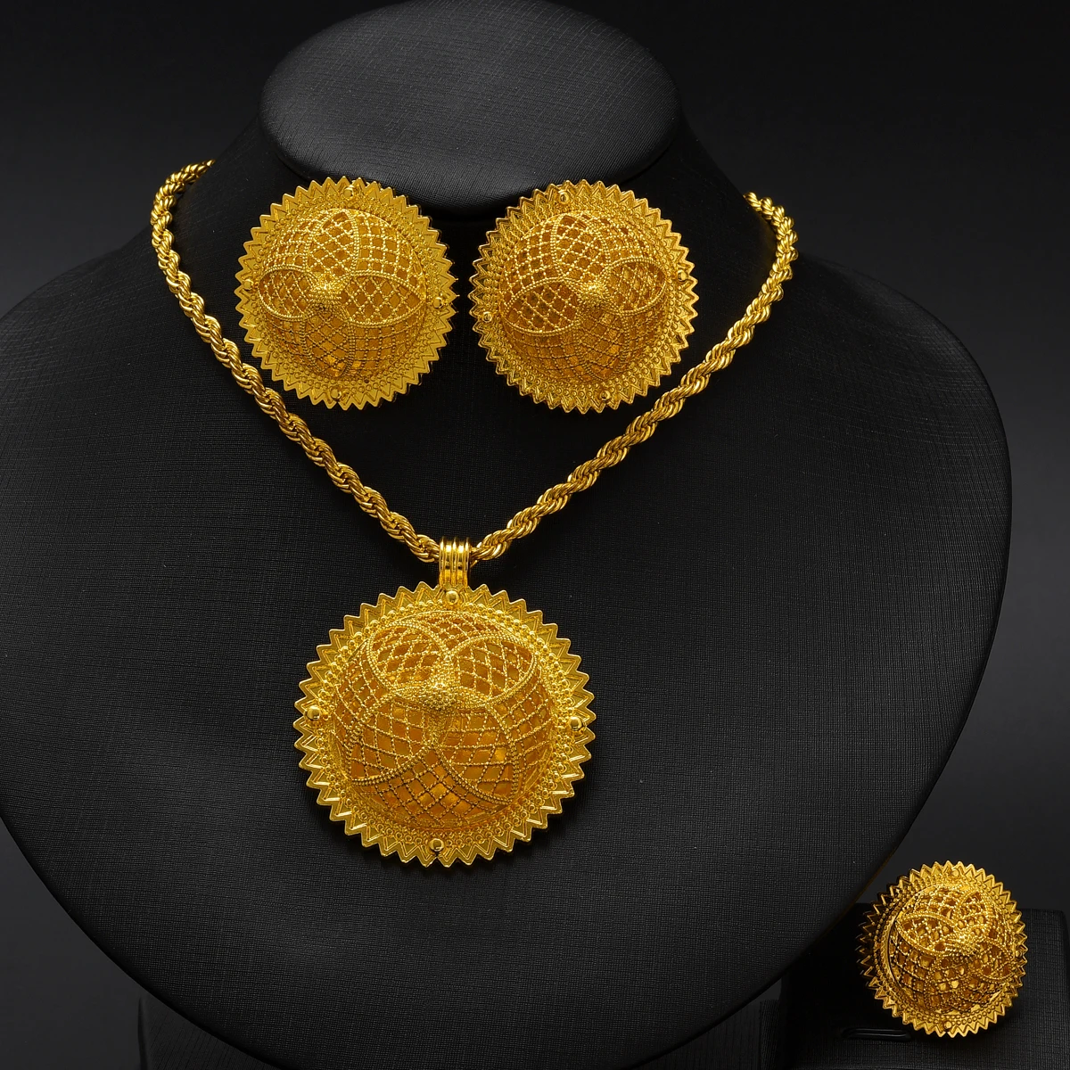 Ethiopian Jewelry sets Pendant Earrings Ring 3-Piece Sets African Eritrean Wedding Engagement Ethnic Gifts #081
