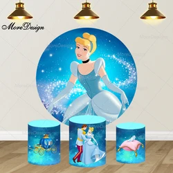 Disney Cinderella Photo Backdrop Kids Birthday Party Girls Princess Round and Cylinder Covers Fabric Photography Background