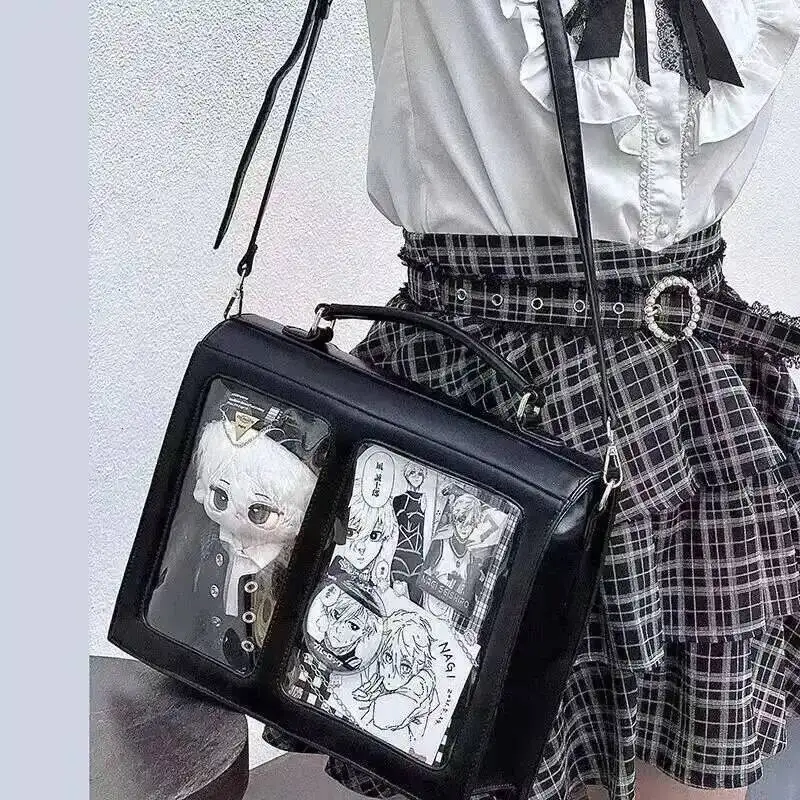 PU Leather Japanese Brown Ita Backpacks Transparent Jk Lolita Pain Bags Flap Pocket Student Shoulder Bags Preppy Style Bag Girls