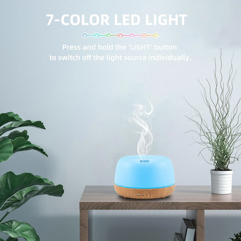 Modern Minimalist Design 500ML Essential Oil Diffuser with 7-Color LED Lights High-Efficiency Ultrasonic Mist Aroma Humidifier