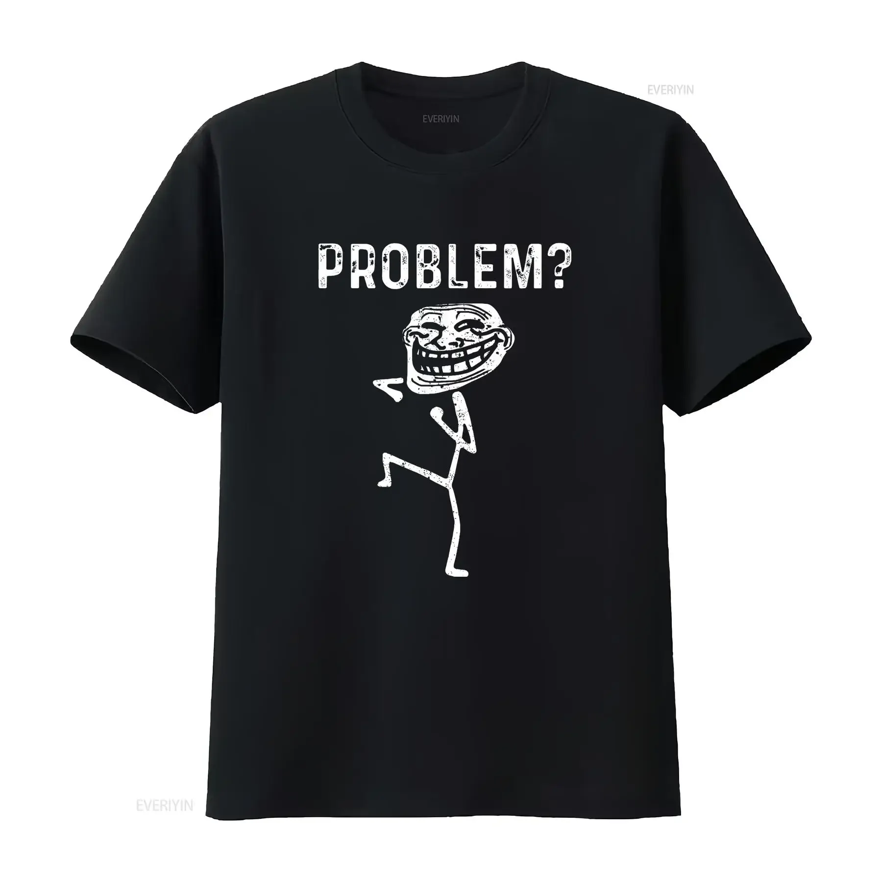 Troll Face Problem Funny Women T Shirt vintage Washed Unisex Stretched Top For Everyday Wear streetwear Breathable
