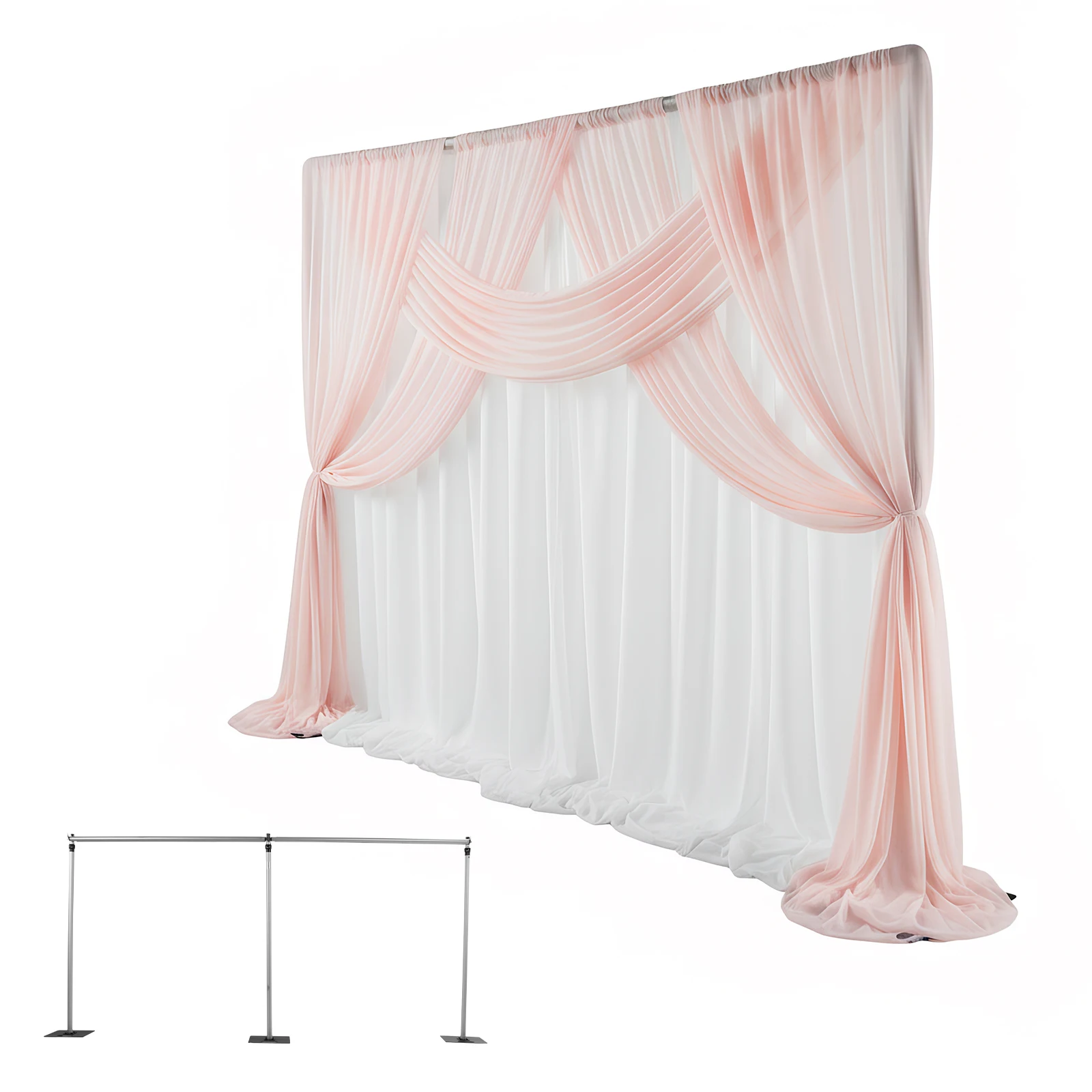 

Стойка-арка для свадебного декора 118x236 дюймов с двойной перекладиной и металлическим основанием, регулируемая по высоте, для вечеринок, дней рождения, свадеб