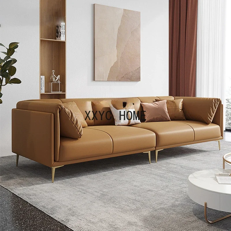 

Leather Sofa Living Room Modern Light Luxury Small Apartment Leather Sofa Nordic down Three-Seat Sofa