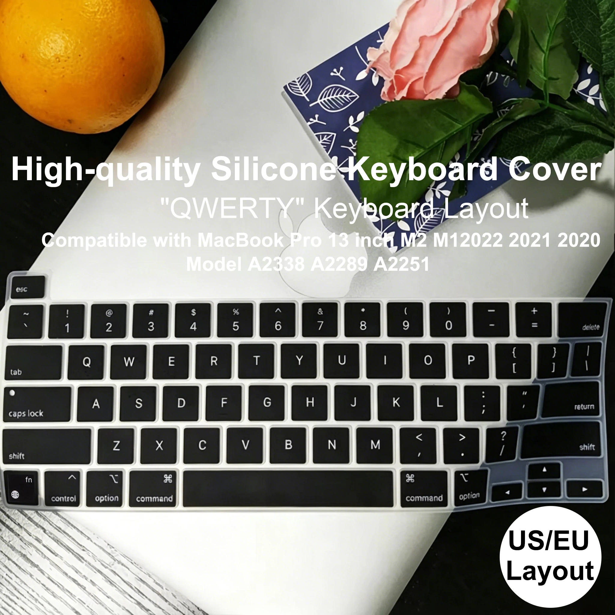 Protective Silicone Keyboard Cover For MacBook Pro 13 inch M2 2023 2022 2021 2020 M1 A2338 A2289 A2251, English 
