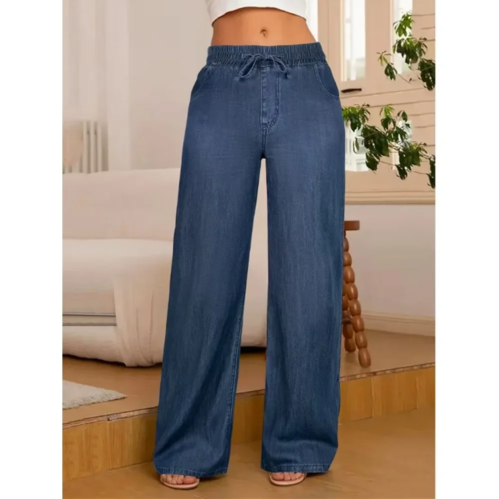 Women Lyocell Tencel Wide Leg Jeans High Waist Flowy Denim Pants Soft Breathable Casual Daily Streetwear Chic Minimalist New