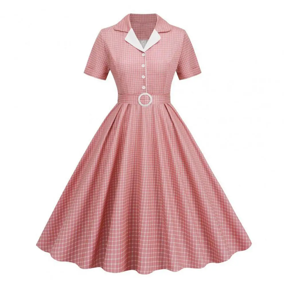 Kleid Retro halb einreihig A-Linie große Schaukel V-Ausschnitt Plaid druck hohe Gürtel enge Taille Dame Abschluss ball Party Bankett Midi-Kleid