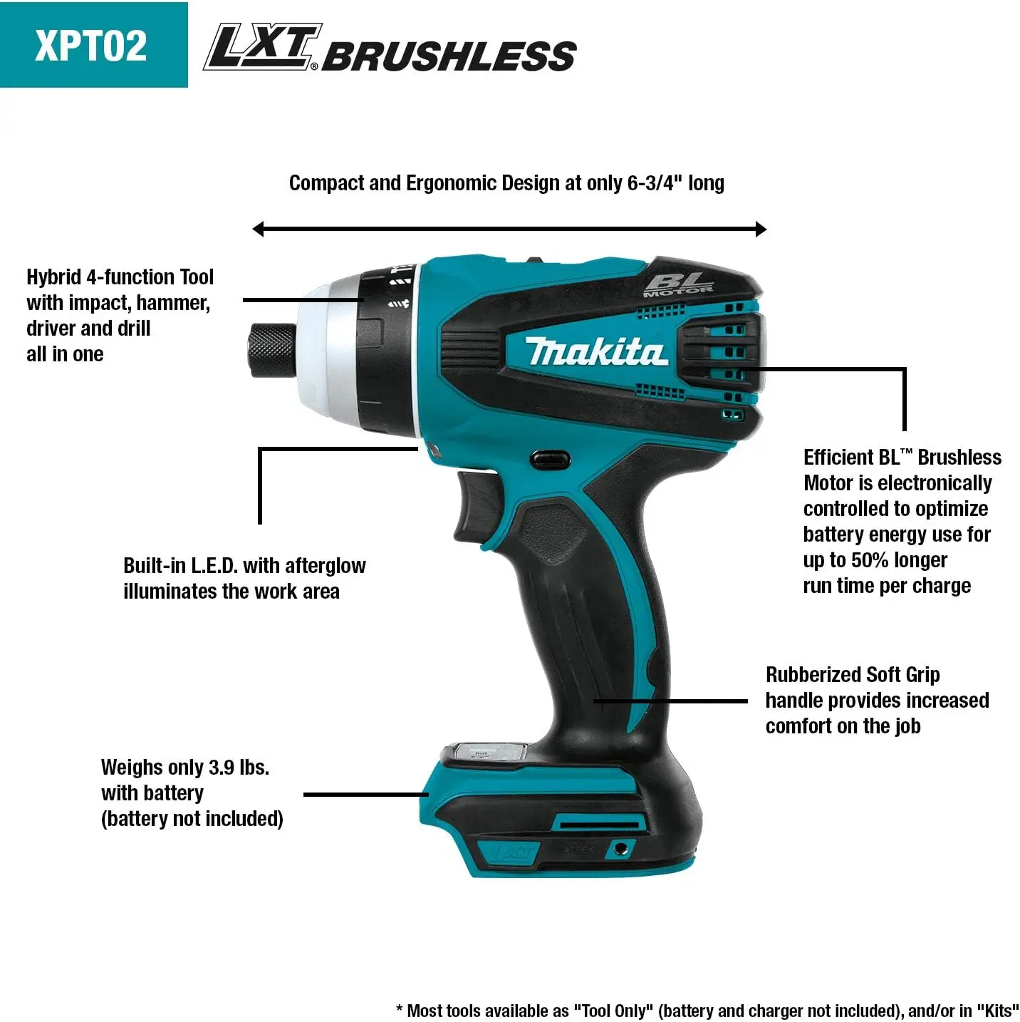 Makita-Pilote à chocs hybride sans balais, XPT02Z, 18V, LXT