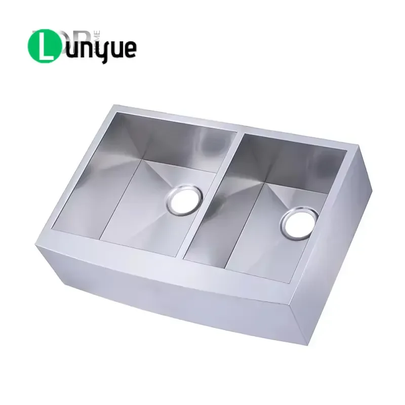 33 Inch Handcrafted Stainless Steel Deep Double Slot Apron Front Kitchen Workbench Sink for Farmhouse Garage Bar Heavy Duty