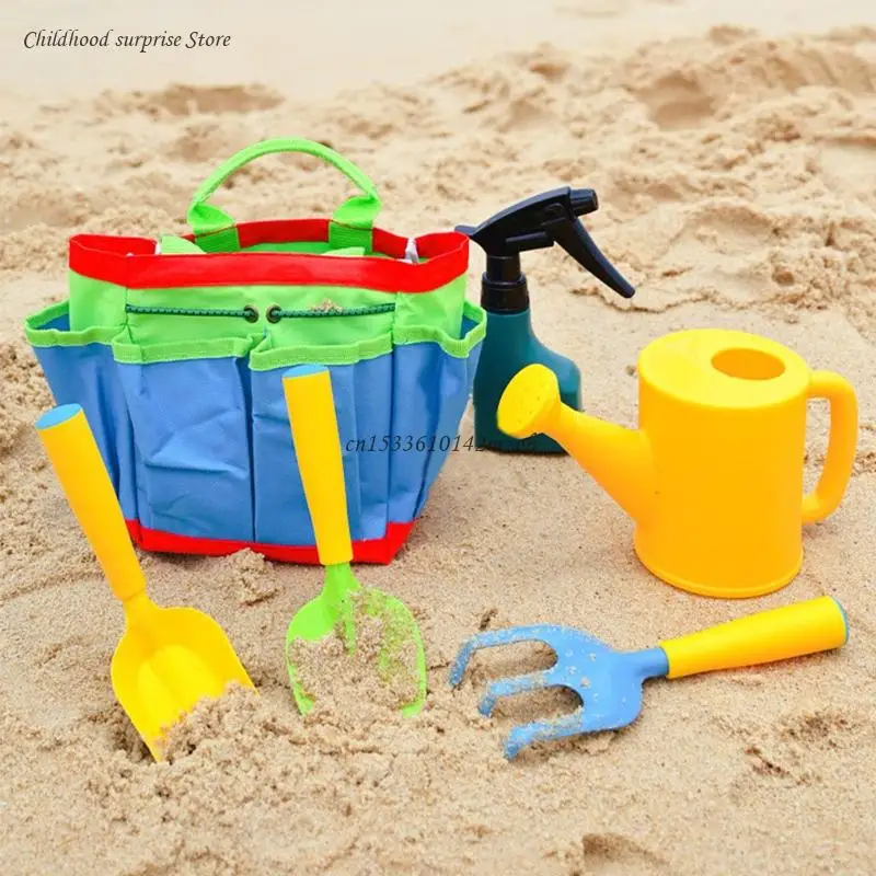 Pack/6Pcs Sand Castle Toy Outdoor Gardening Tool Bag Sandpit Toy with Shovel Dropship