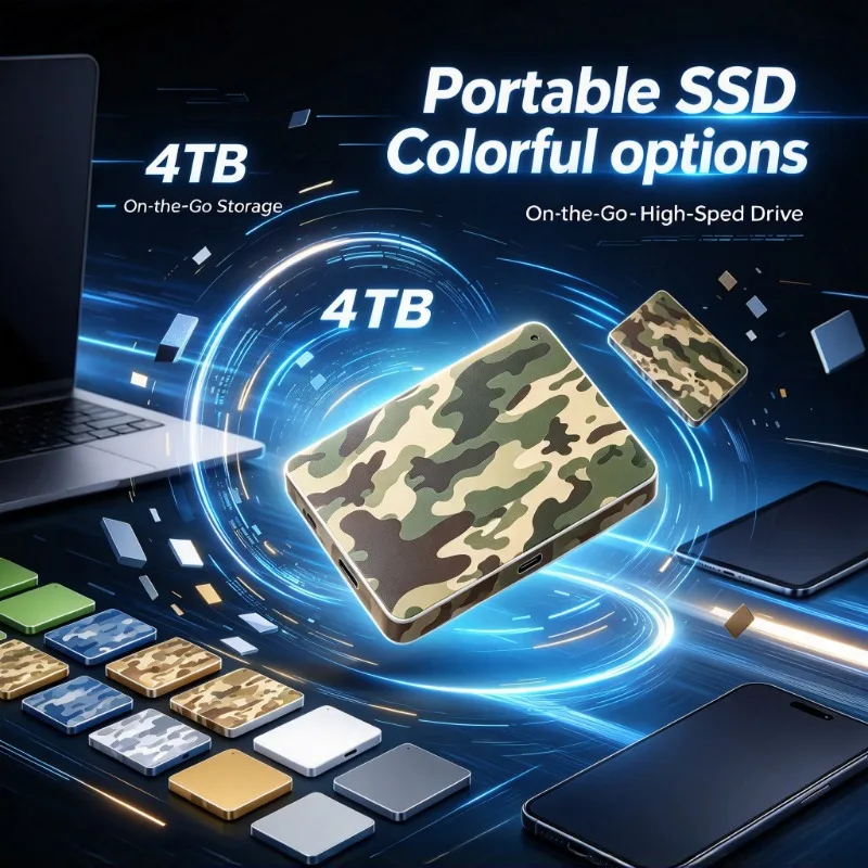 4TB Portable External SSD Camouflage Pattern Multi-Color Wireless High-Speed Solid State Drive for Laptop Phone Tablet Storage