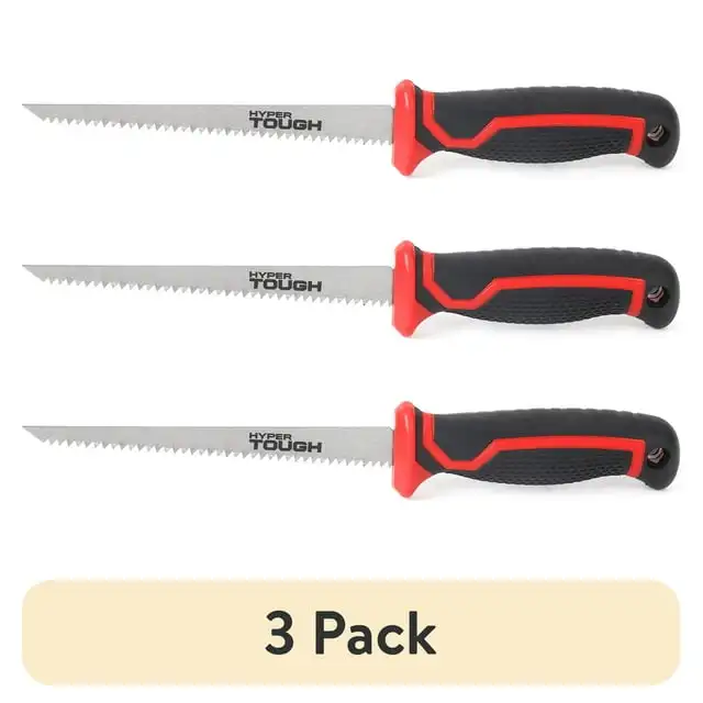 

(3 pack) Hyper Tough Drywall Jab Saw, 6-inch Carbon Steel Blade, Comfort Grip Handsaw, Red