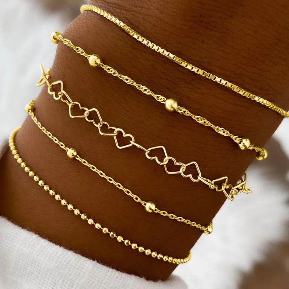 Csúcsérték 11PCS állítsa Féleszű stackable Ezüst- színben Fém Rablánc bracelet számára Nők évjárat Sikk Szív Rablánc Karcsat állítsa ékszer