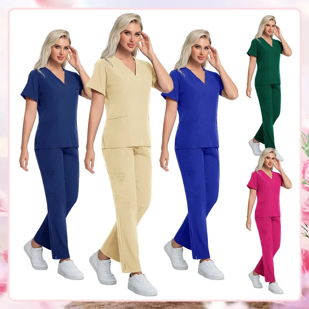 medical-scrubs-uniform-set-soft-nursing-scrub-for-women-with-multi-pockets-high-quality-nurse-doctor-work-clothes-clinical-scrub