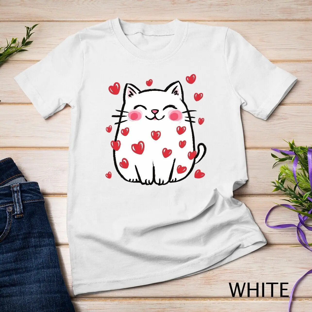 

Cute Cat Big Heart A Sweet Valentine's Design Funny T Shirt