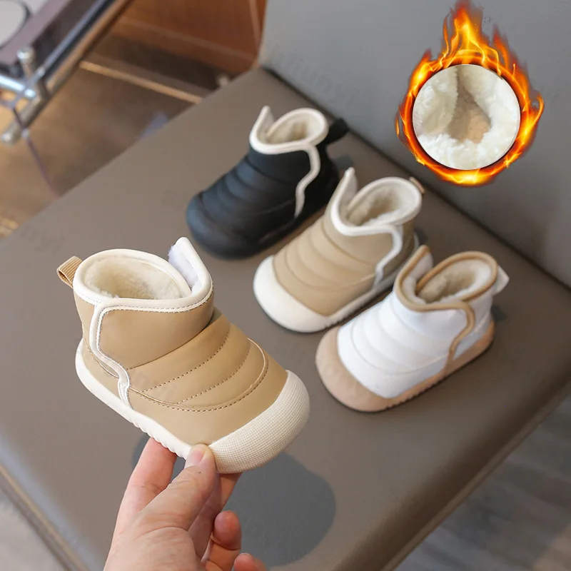 

Boys' Concise Warm High Top Casual Snow Boots 2025 Winter Childrens' Soft Soled Comfortable Fashion Versatile Plush Cotton Boots