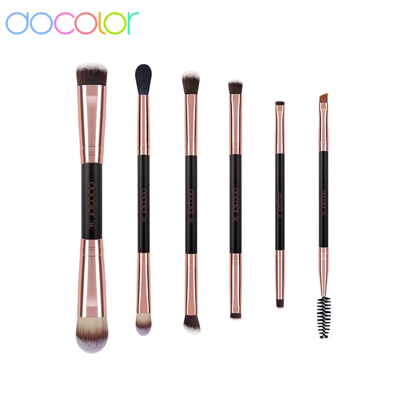 Docolor-brochas de maquillaje de doble cara, 6 piezas, base profesional, sombra de ojos, mezcla de cejas, juego de brochas cosméticas