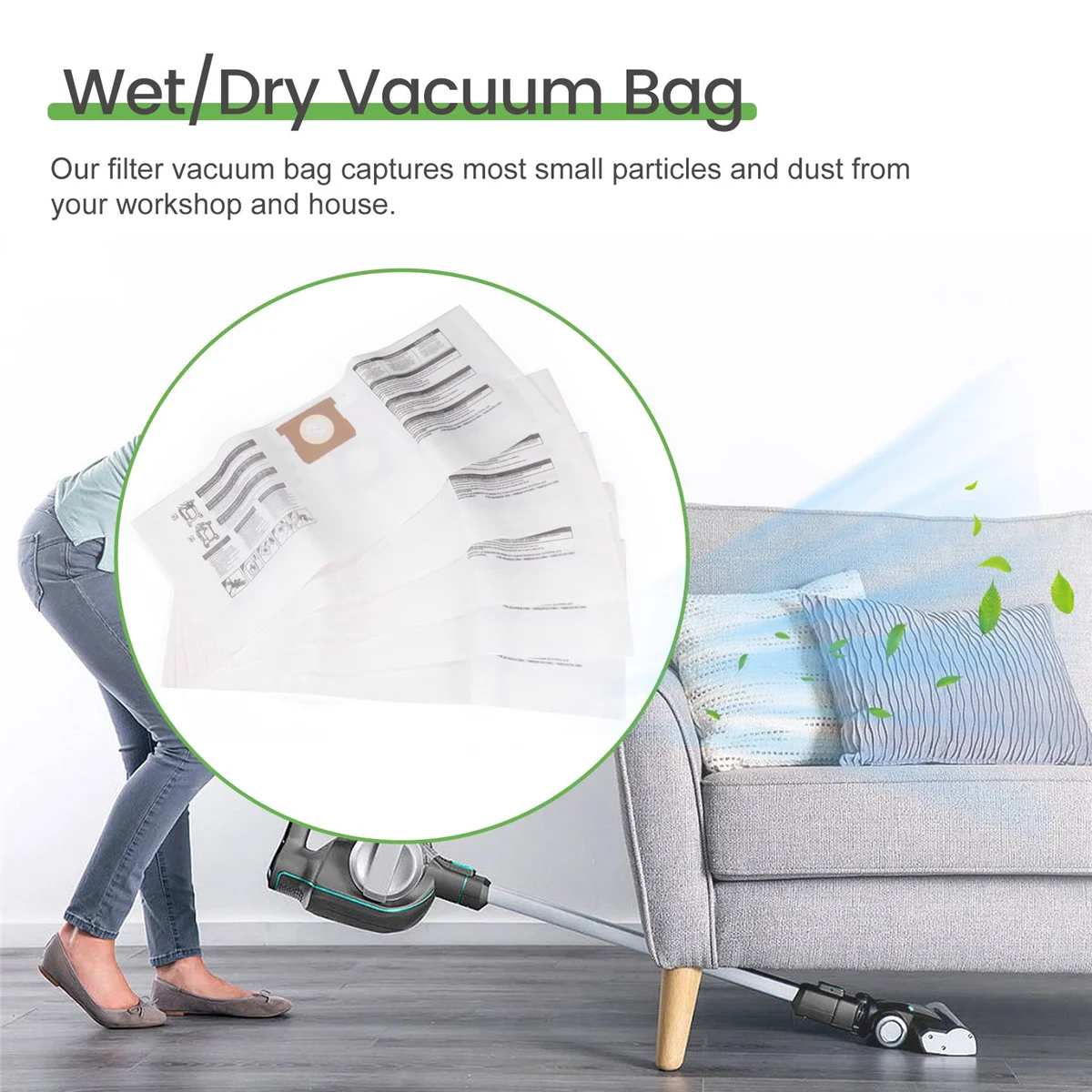 Paquete de 5 bolsas de repuesto para aspiradora húmeda/seca, bolsas para aspiradora Shop-Vac Ridgid de 5-8 galones 9066100   90661 906-61