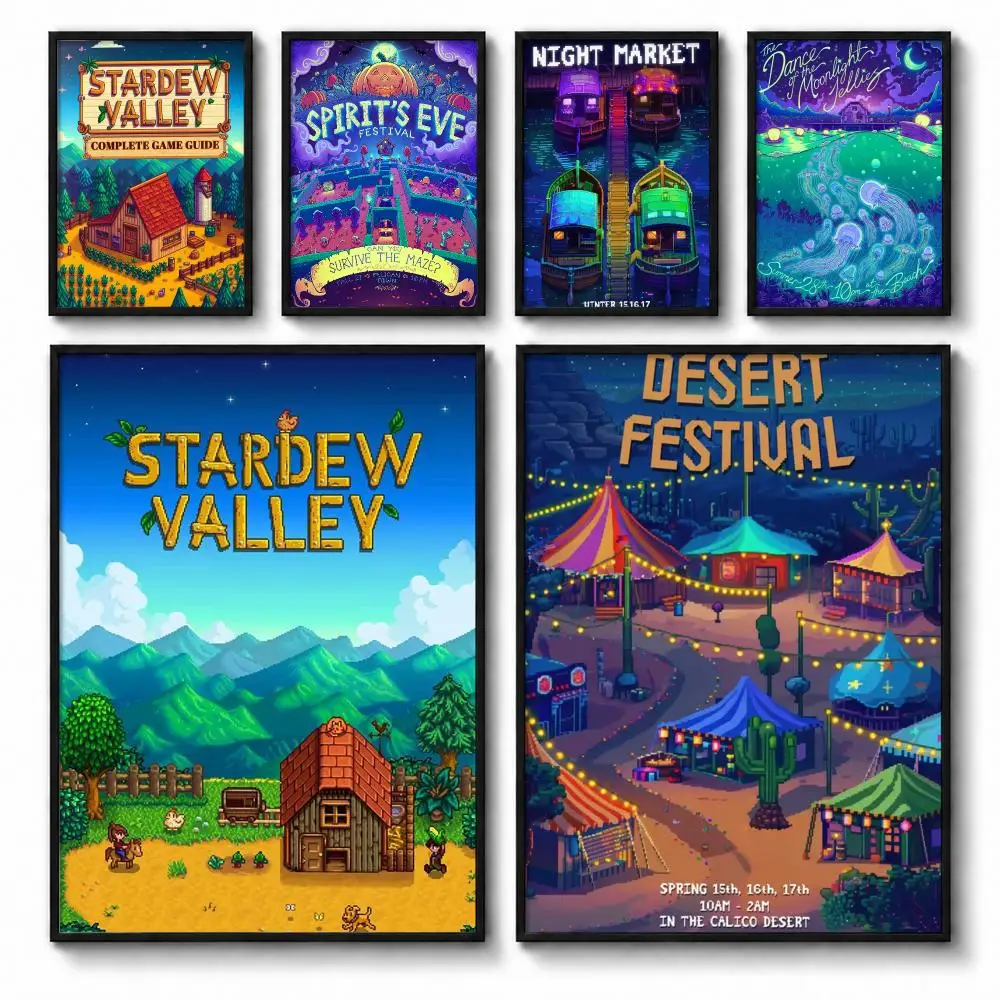 Game Stardew Valley Poster Self-adhesive Art Waterproof Paper Sticker Coffee House Bar Room Wall Decor