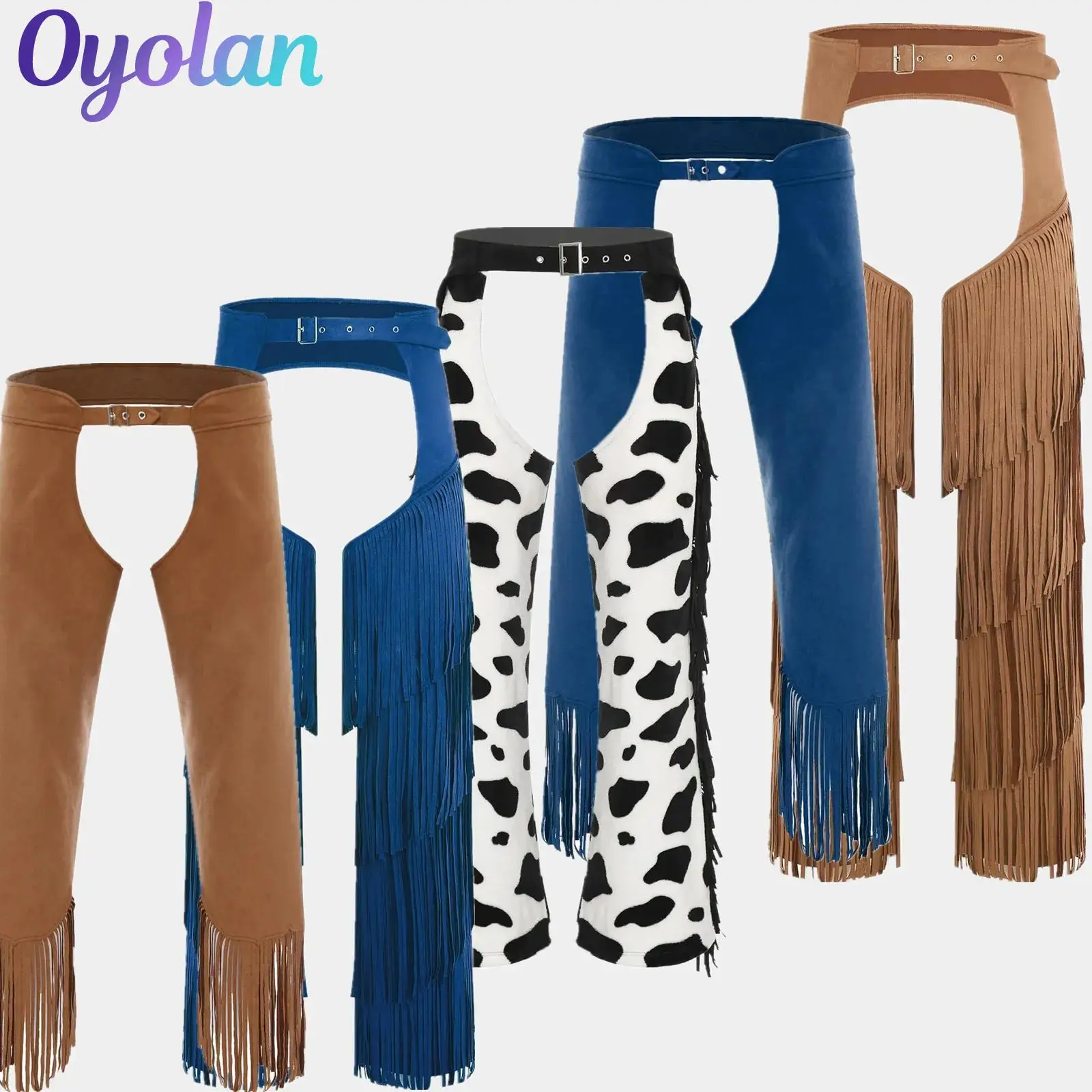 

Mens Vintage Cowboy Halloween Theme Party Cosplay Costume Chaps Split Fringe Pants Adjustable Buckles Open Crotch Leggings
