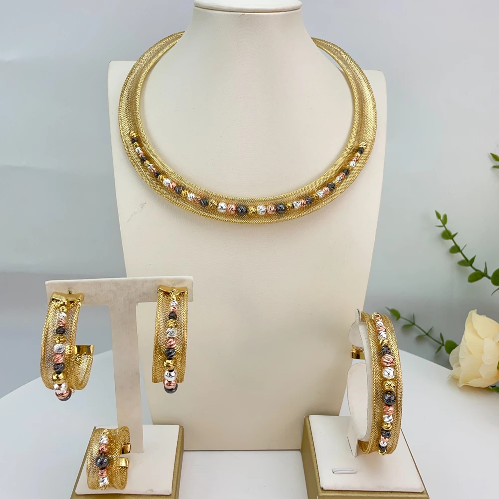 EMMA Hot Sale Fashion Woman Jewelry Set 2026 New Design Gold-color African Necklace Bracelet Ring Earrings Set FHK24914