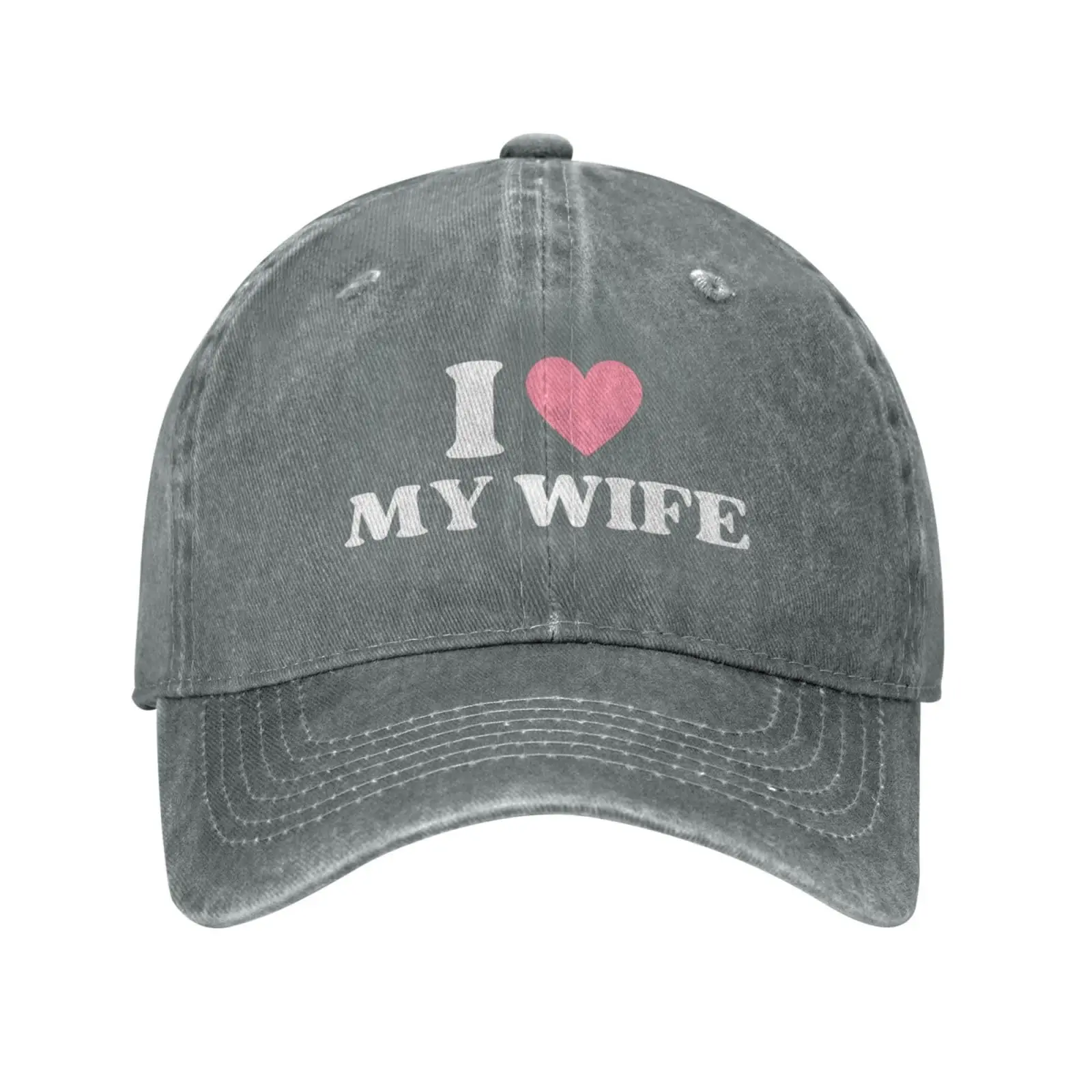 I Heart My Wife Hat I Love Wife Hat Fashion Men Women Baseball Cap Adjustable Washed Denim Hat Breathable Hip Hop Sunshade Hat