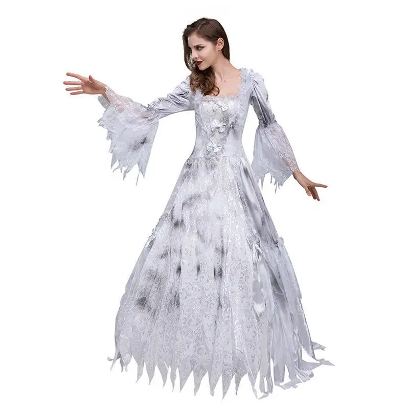 Retro Square Collar Long Skirt Cosplay loween Ghost Bride Performance Gown Wedding Dr Par Gown Fem Costume