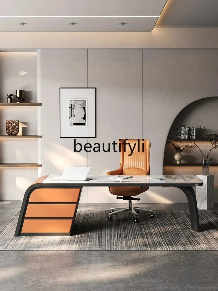 yj57 Italian Style Rock Slab Desk Light Luxury Study Designer Modern Minimalist Computer Advanced Writing Desk