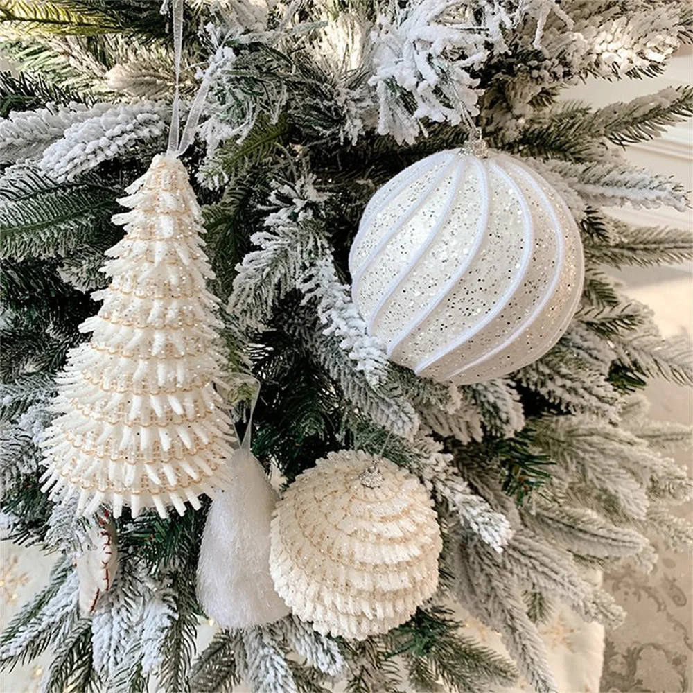 1PC White Christmas Tree Styled Hanging Pendant Christmas Ball Ornament Foam Snow Balll for Home Xmas Decoration New Year