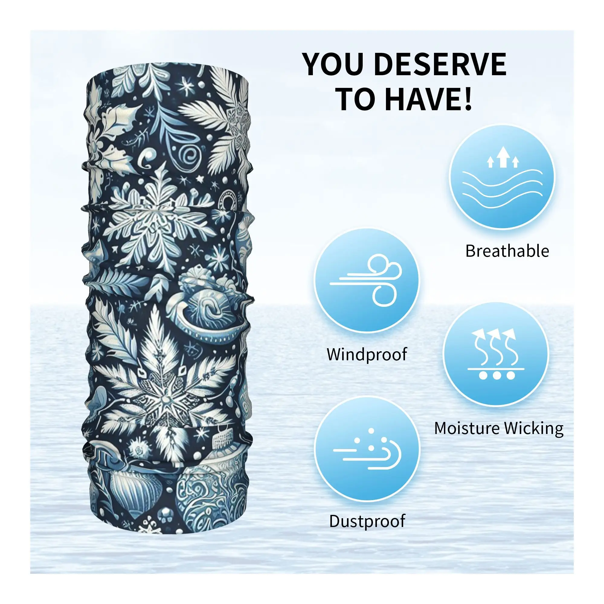 عيد الميلاد. الأزرق والأبيض باندانا الرقبة الجراب مطبوعة التفاف قناع وشاح دافئ بالاكلافا ركوب الدراجات للجنسين الكبار يندبروف