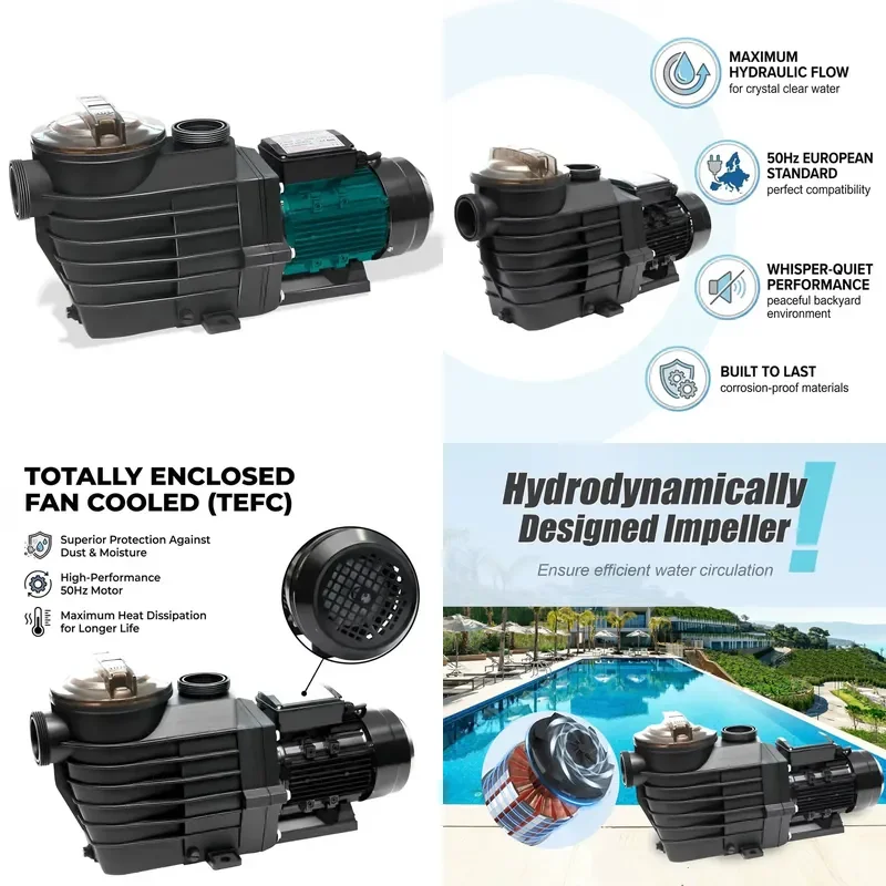 STROVAN J18008 1.5kW Self-Priming Pool Pump 220V 50Hz CE Certified Ultra Quiet Corrosion Resistant 2 Inch for Inground Pool