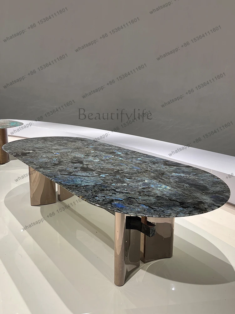 Italian light luxury marble dining table Modern simple oval natural luxury stone dining table