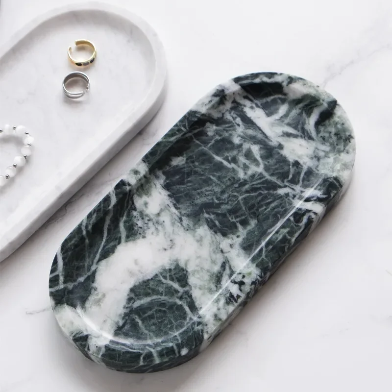 Wabi-sabi Natural Marble Tray  - Oval Stone Organizer for Jewelry & Aromatherapy, Wabi Sabi Home Decor Boho Desktop Zen Art