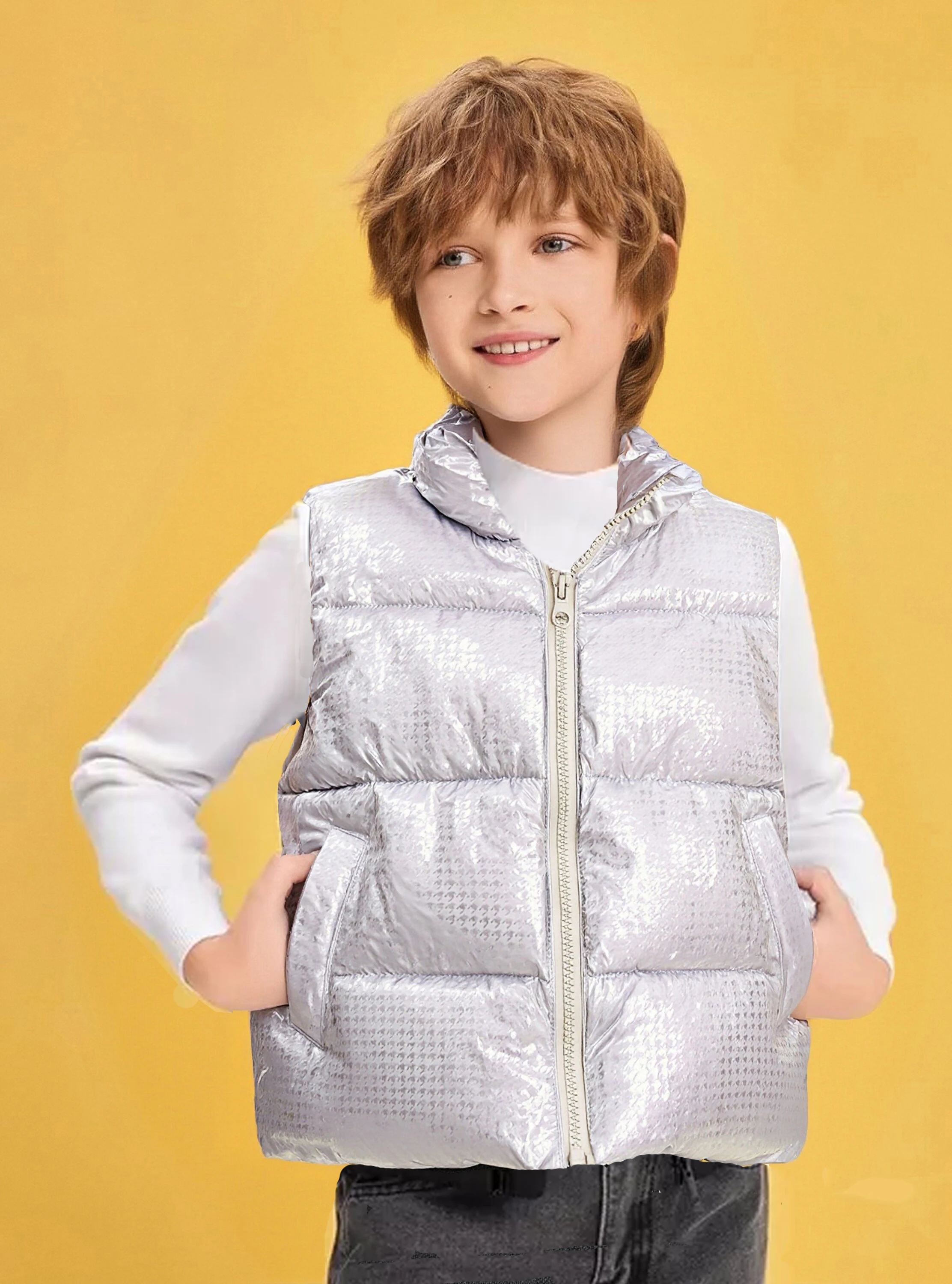 Children Eden 3-10yrs old Fashion Stand Collar Gradient Houndstooth Fleece Vest for Boys Casual With Pocket All-match Outwear