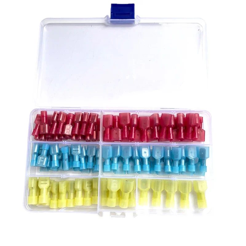 100Pcs Nylon Spade Quick Disconnect Connectors Kit, Electrical Insulated Terminals, Male and Female Wire Crimp Terminal