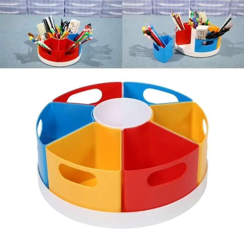 Y1UB 6 Compartments Desk Organiser for Kid, Rotating Pen Organiser Art Supply Holder