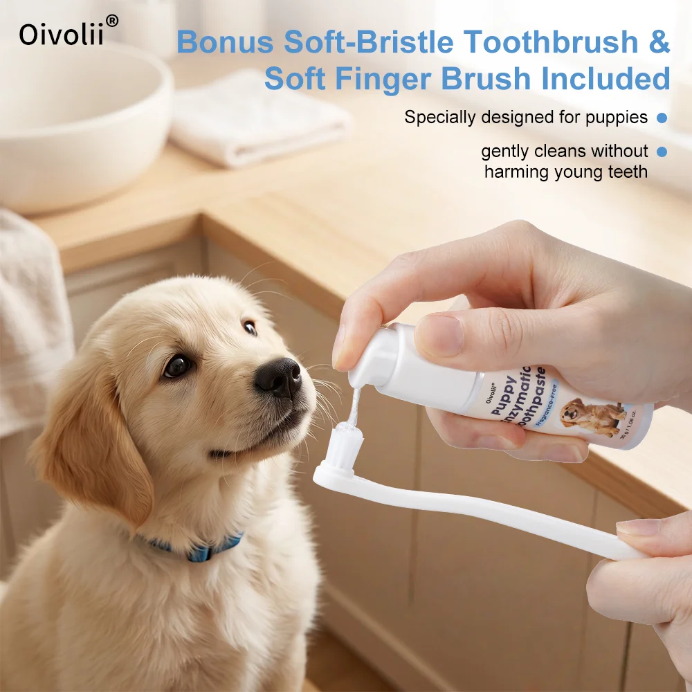 Dog Toothpaste Enzymatic Dental Kit for Puppies Salmon 30g Plaque Tartar Control Oral Care Toothbrush Finger Brush Fresh Breath