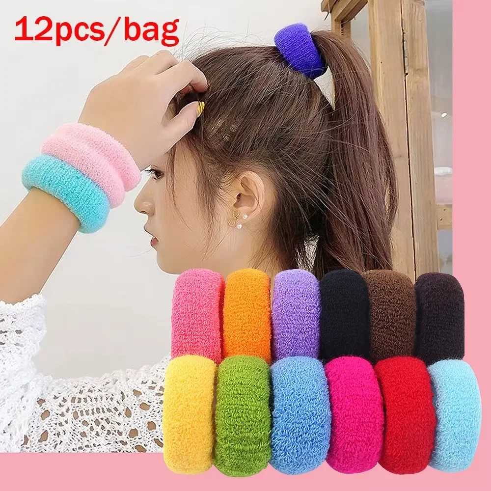 

12 шт./упак. Эластичные резинки для волос для женщин и девочек, большие, толстые, бесшовные, не повреждающие волосы, для хвоста, повязки на голову, аксессуары для волос