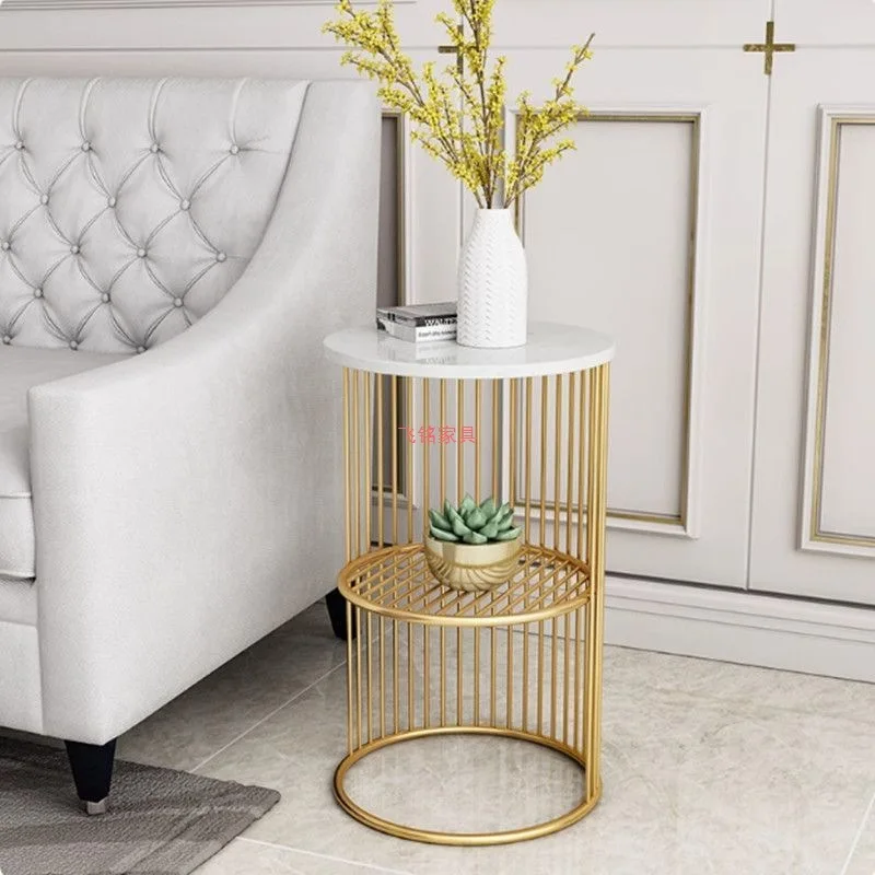 Golden Iron Coffee Side Table Round Multifunctional End Table for Living Room Bedroom Nordic Home