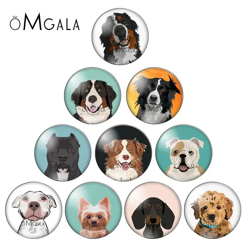 NEW cute dogs Love Pet Bulldog Shepherd dog 10pcs 12mm/16mm/18mm/25mm Round photo glass cabochon demo flat back Making findings