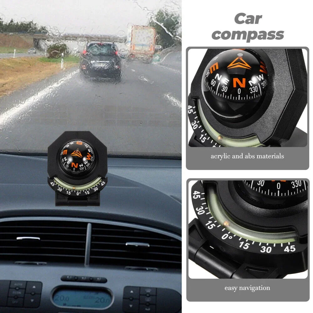 2-in-1 Foldable Car Compass with Inclinometer High Precision Navigation Accessory