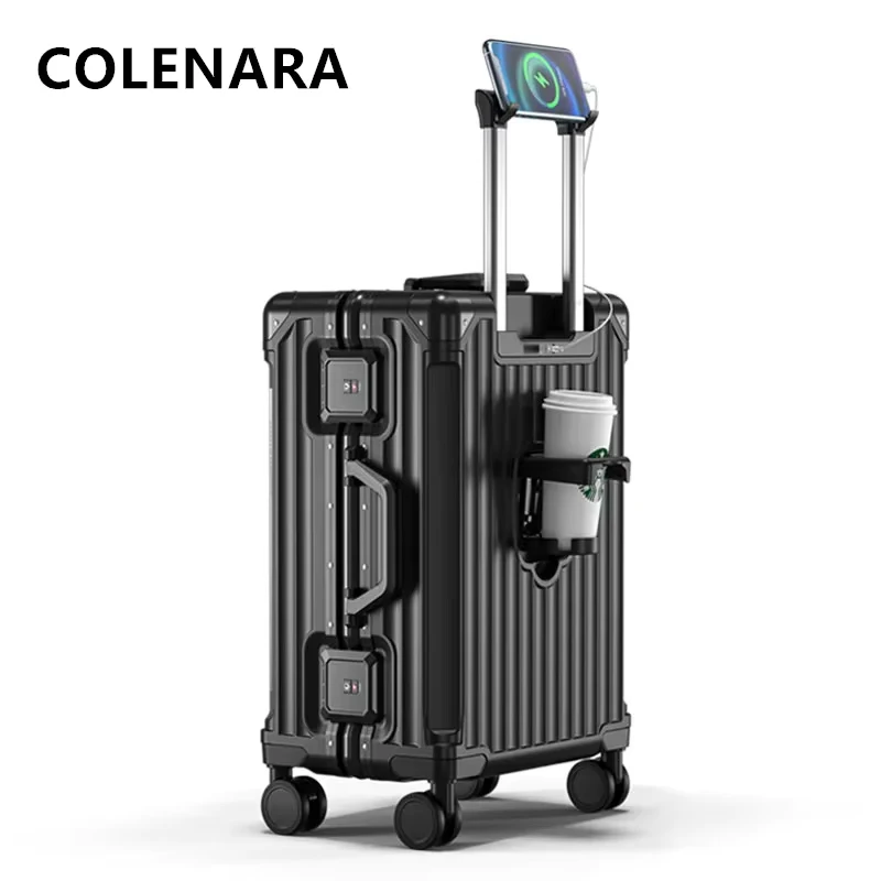 COLENARA Aluminum Frame Suitcase ABS+PC Trolley Case Multifunctional 20 Inch Boarding Box 22