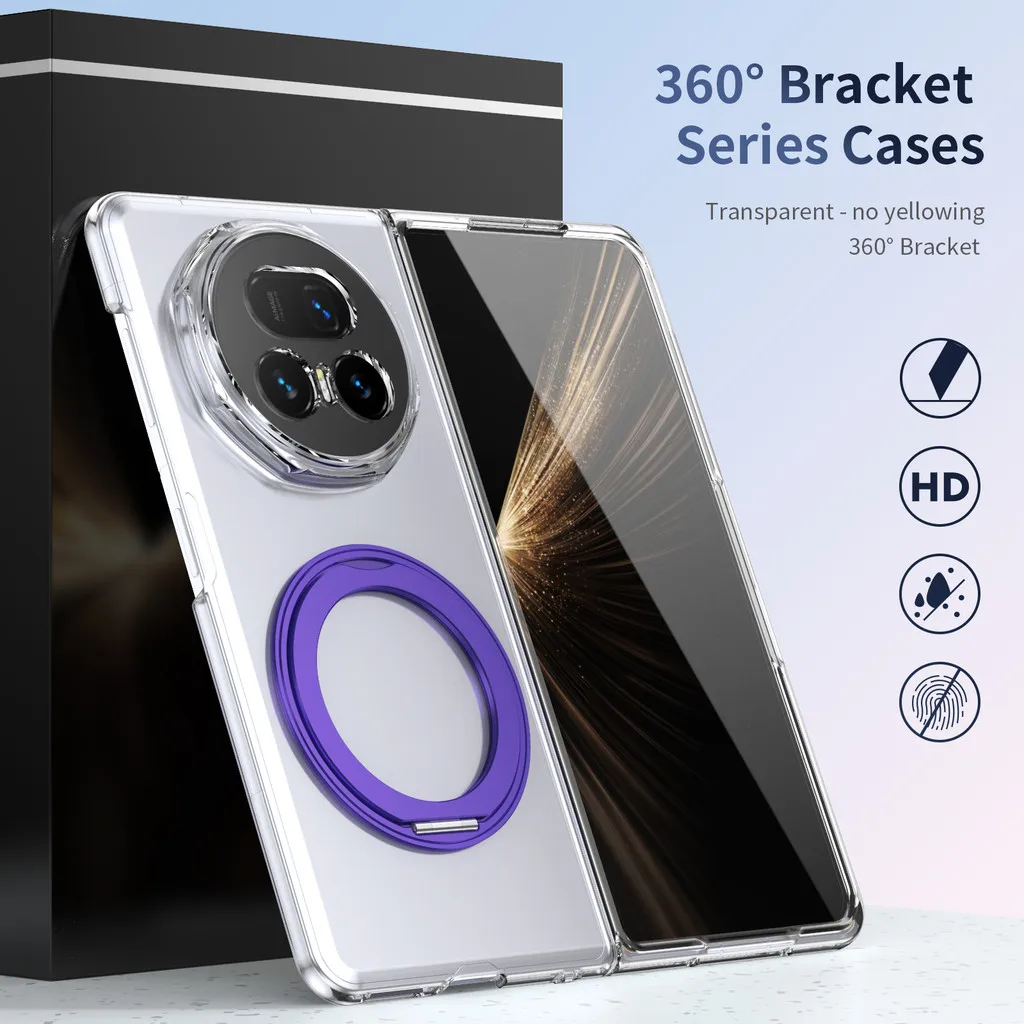 Magnetyczne przezroczyste etui na telefon Honor Magic V5 V3 Vs3 5G Hybrid Tempered Flim Ring Holder Stand Hard Back Cover — zdjęcie produktu 5