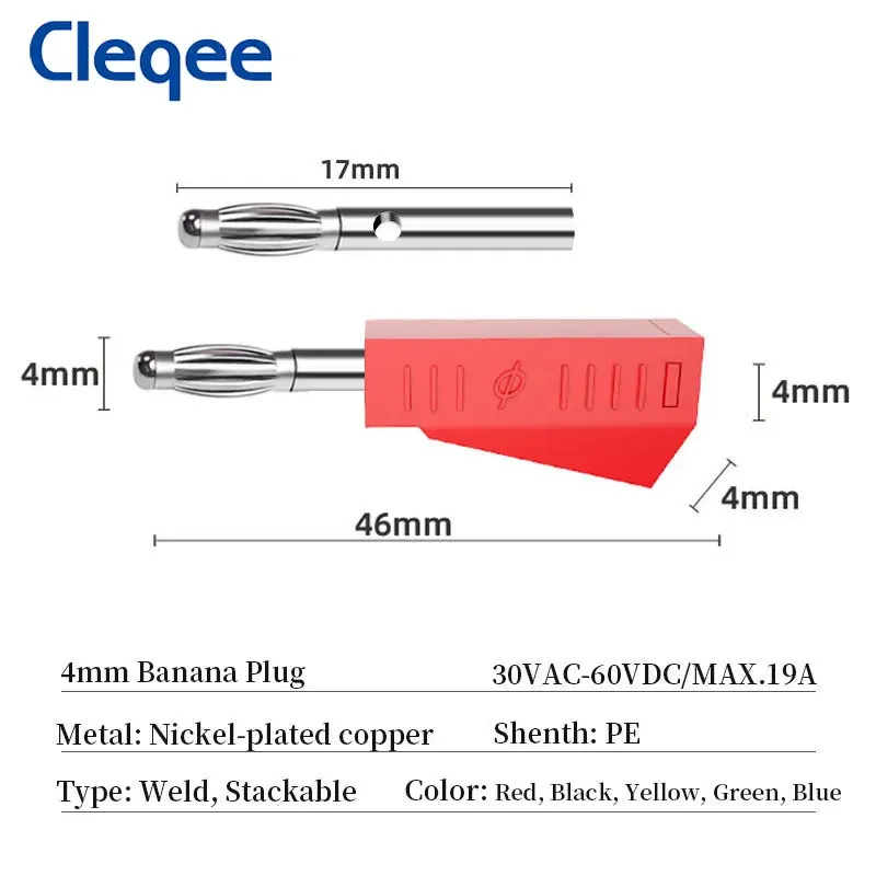 Cleqee P3002 10 шт. 4 мм штекер типа «банан» штабелируемый никелированный разъем тестовый зонд переплет для динамика 5 цветов