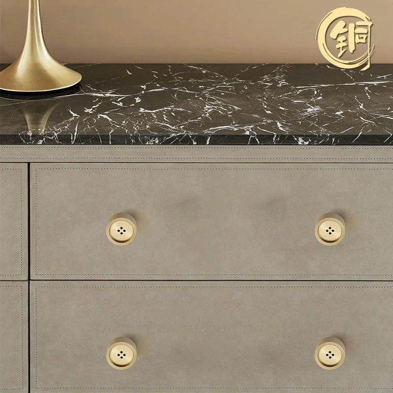 French Light Luxury Button Single Hole Drawer Pull, Brass Cabinet Door Handle, Creative Wardrobe Furniture Hardware