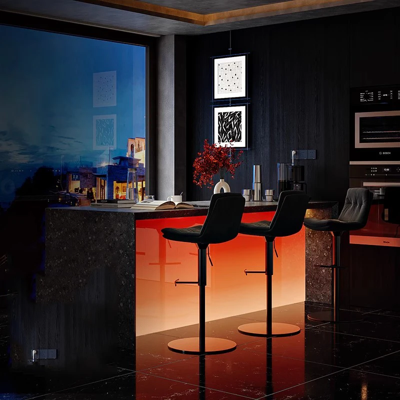 مقاعد بار من الجلد للمطاعم، تصميم دوار بسيط وحديث مع مقاعد بار خلفية، أثاث بار مريح وناعم #6