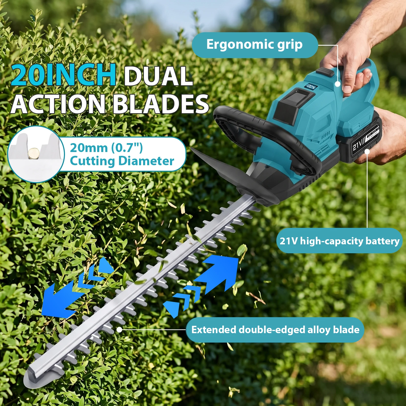 Cortasetos Inalámbrico de 21V con Batería de 4000mAh, Motor de Cobre Puro de 650W, Tijeras Eléctricas de 3000 RPM y 180° de Corte °   Herramienta de Jardín Manual con Cabezal Ajustable para Cortar Ramas y Arbustos