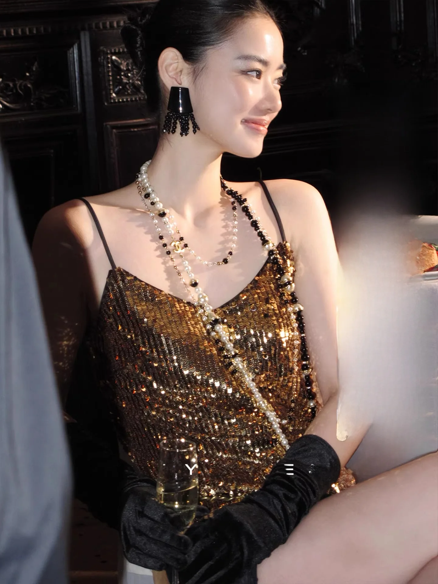 

Вечернее платье Lilylikes Golden Green с пайетками без бретелек для весеннего фестиваля, повседневное, из полиэстера