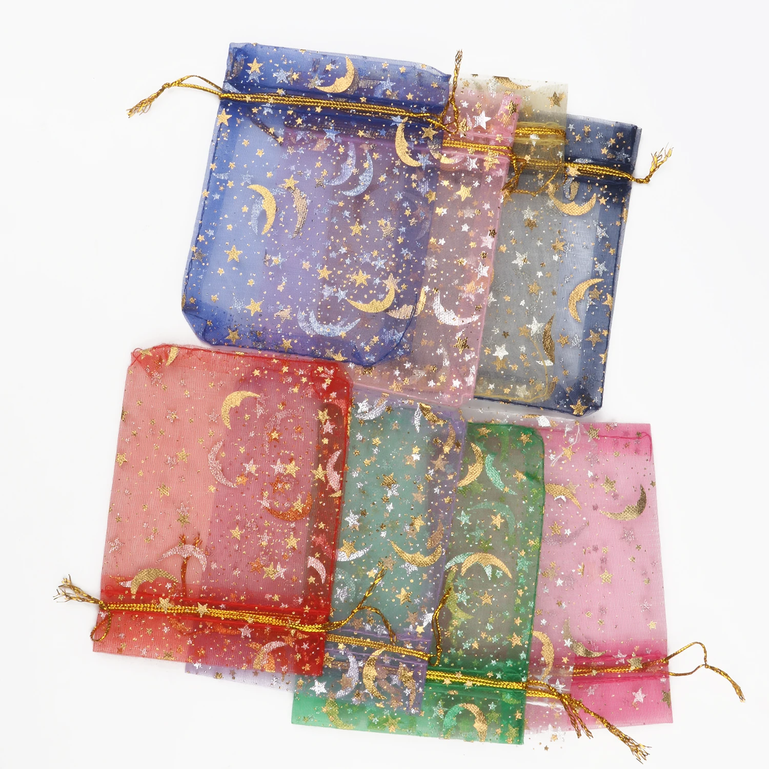 50pcs/lot 7x9cm 9x12cm Heart Star Organza Jewelry Packaging Pouches Bags Christmas Drawstring Bag For Wedding Gift Jewelry Pouch