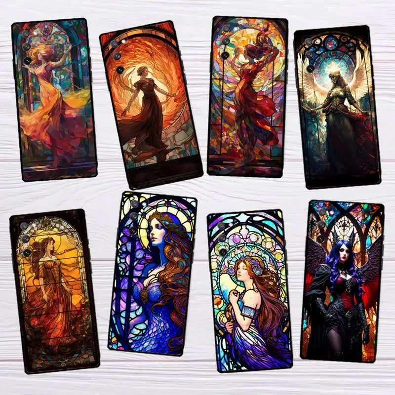 Woman Stained Glass Cathedral Phone Case for SamsungS23 S22 S21 S20 Ultra Pro S10 S30Plus 20 Ultra Black Cover